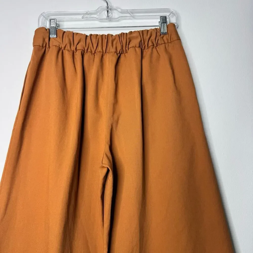 Juliette Fabbri Wide Leg Pleated Cotton Pants Rust Orange Size 1 / Small